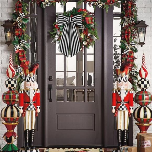 2 Pack Boxwood Wreath Sash Garland for Front Door Porch Decor (Black and White - Picture 6 of 7